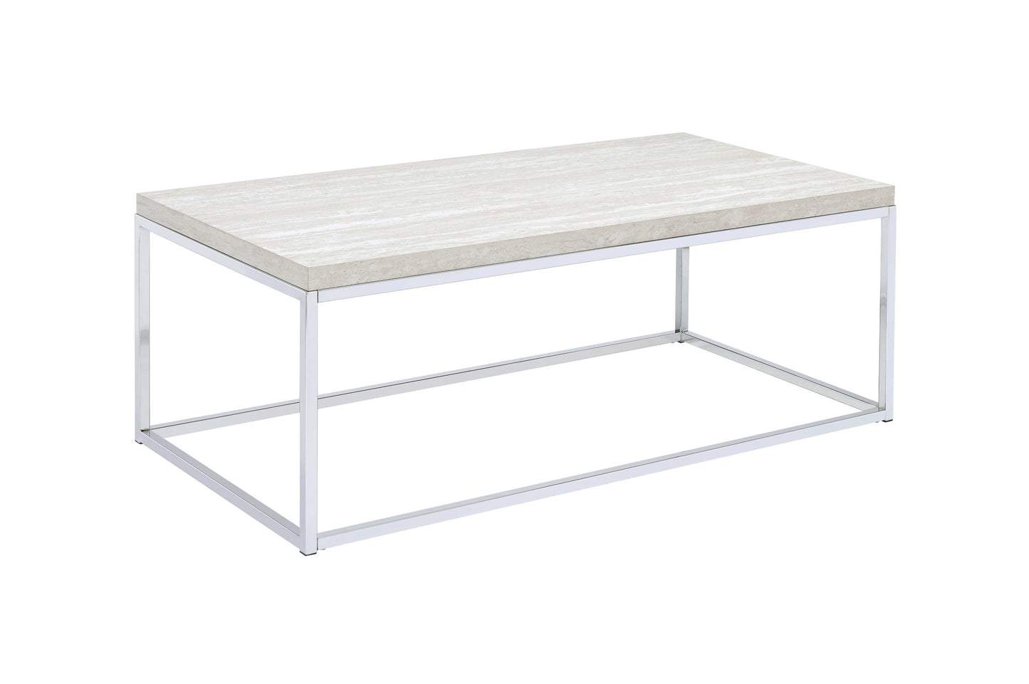 48" Chrome And White Oak Manufactured Wood And Metal Rectangular Coffee Table By Homeroots | Coffee Tables | Modishstore