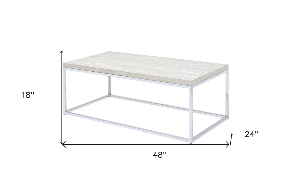 48" Chrome And White Oak Manufactured Wood And Metal Rectangular Coffee Table By Homeroots | Coffee Tables | Modishstore - 6