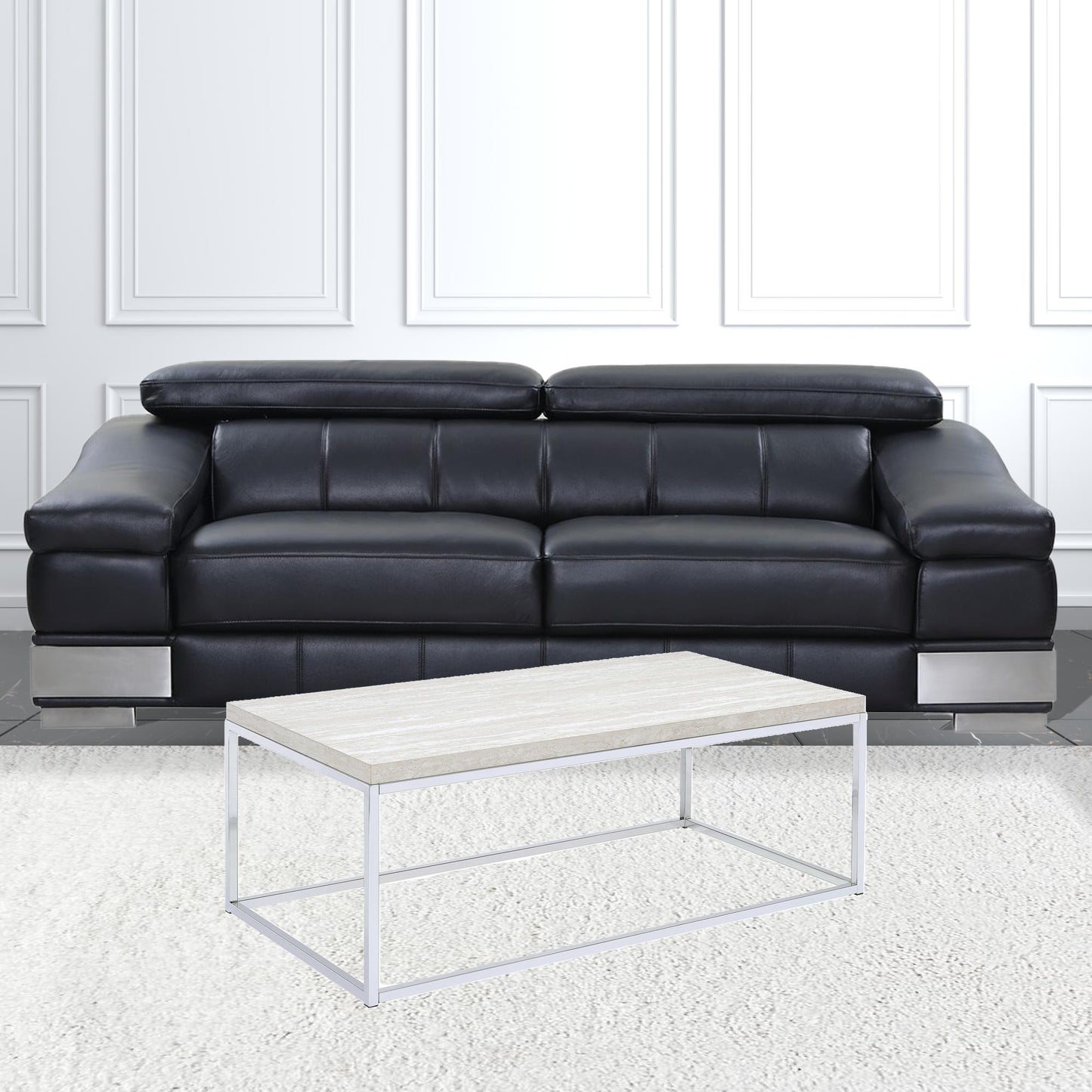 48" Chrome And White Oak Manufactured Wood And Metal Rectangular Coffee Table By Homeroots | Coffee Tables | Modishstore - 3