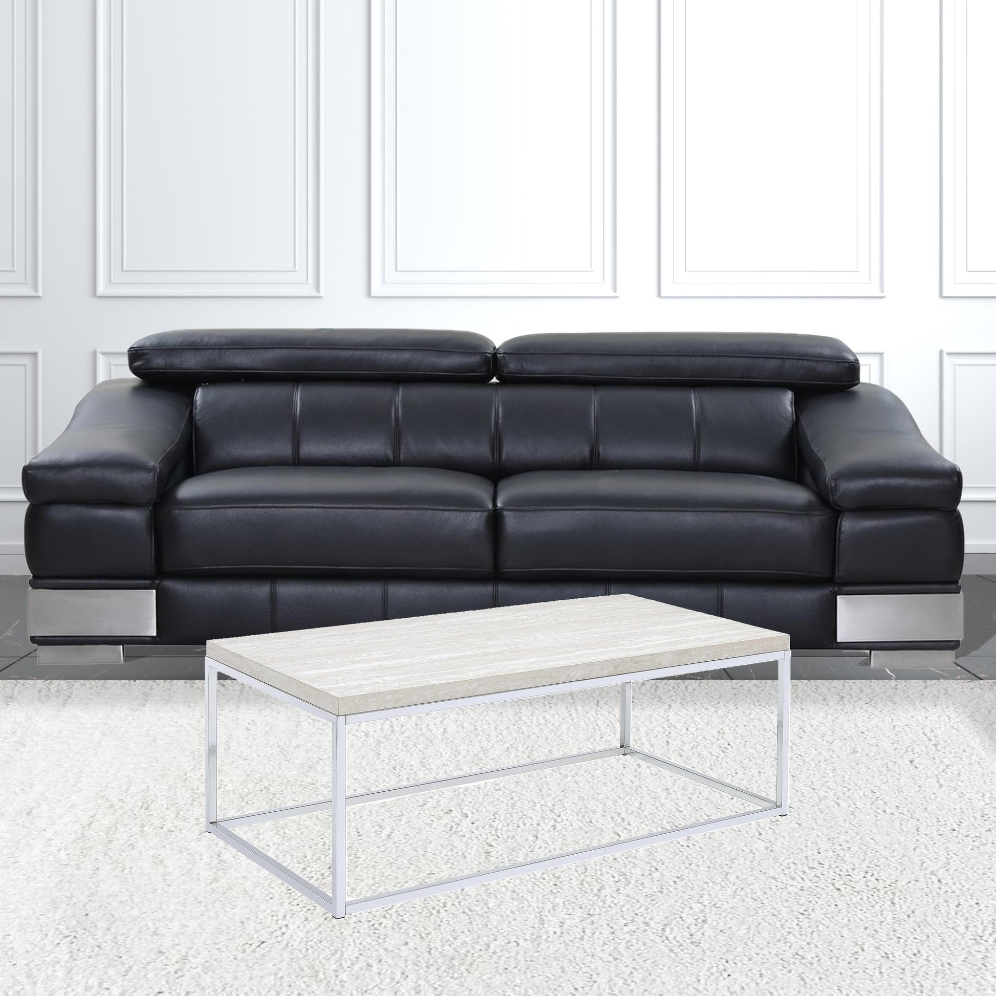 48" Chrome And White Oak Manufactured Wood And Metal Rectangular Coffee Table By Homeroots | Coffee Tables | Modishstore - 3