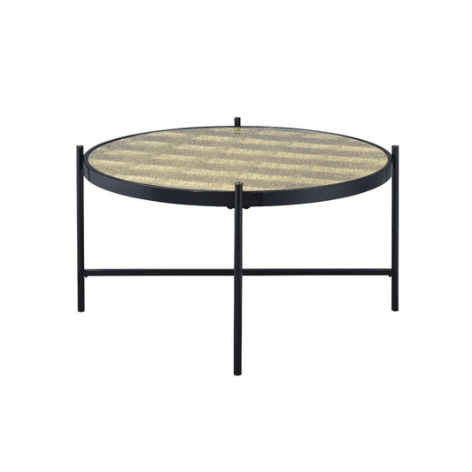 35" Black And Gold Glass And Manufactured Wood Round Coffee Table By Homeroots