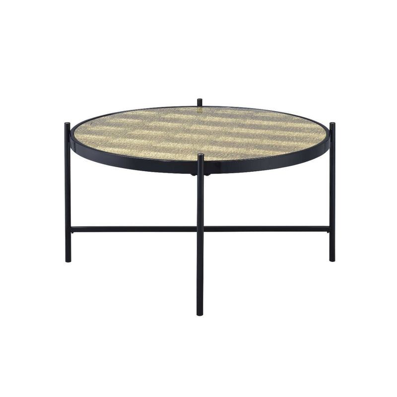 35" Black And Gold Glass And Manufactured Wood Round Coffee Table By Homeroots | Coffee Tables | Modishstore