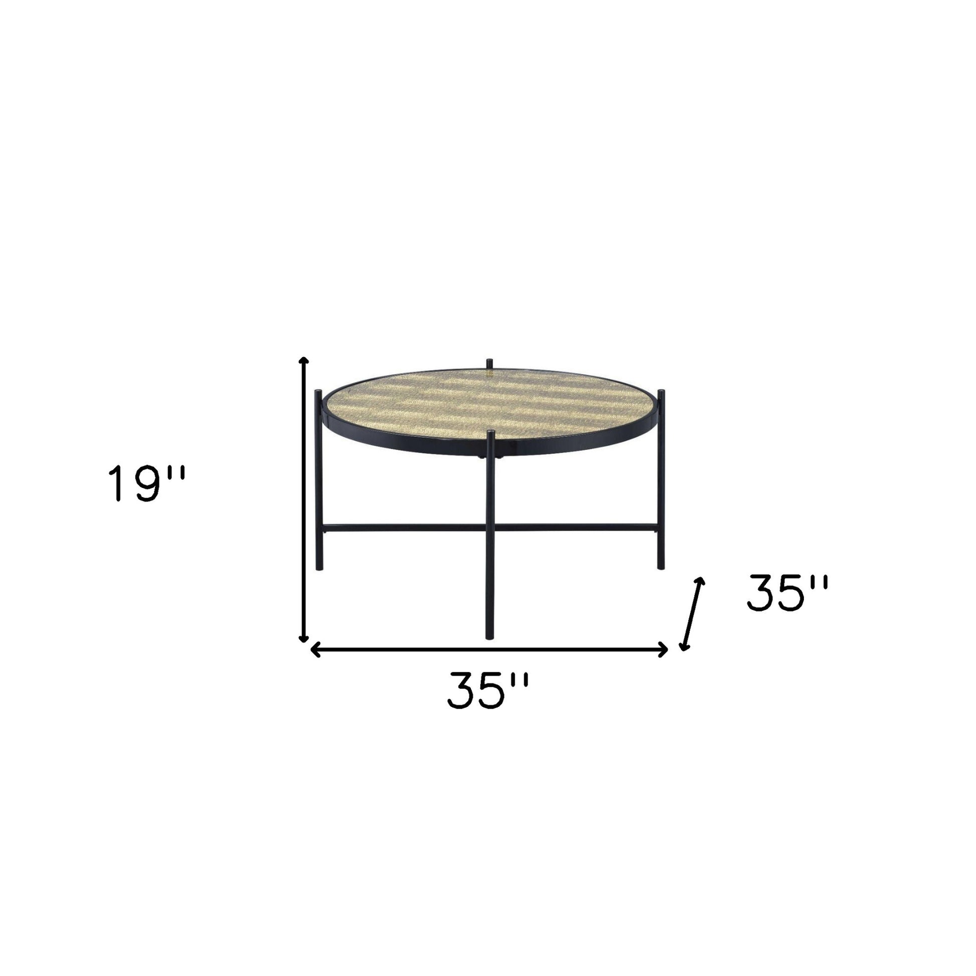 35" Black And Gold Glass And Manufactured Wood Round Coffee Table By Homeroots | Coffee Tables | Modishstore - 5