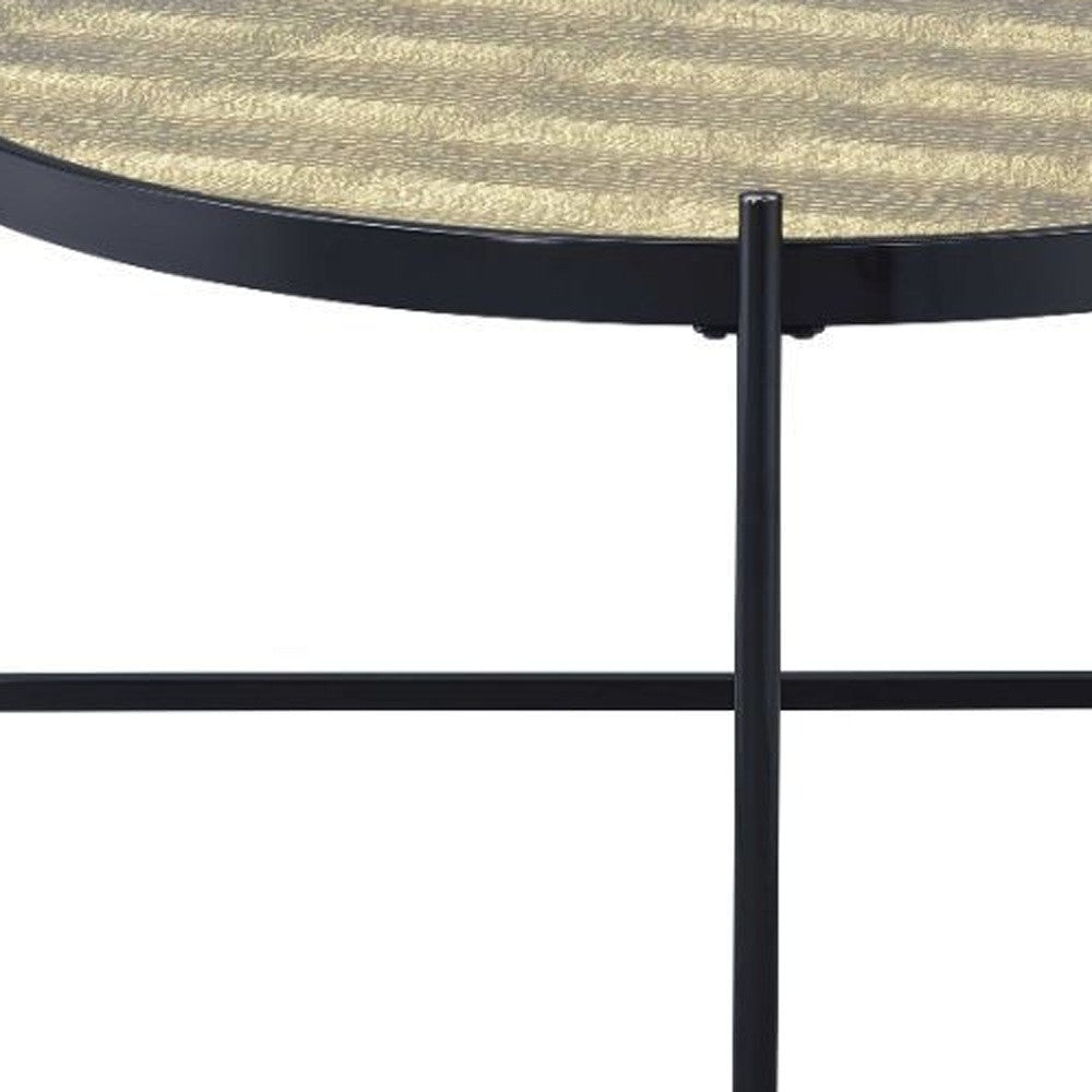 35" Black And Gold Glass And Manufactured Wood Round Coffee Table By Homeroots | Coffee Tables | Modishstore - 3