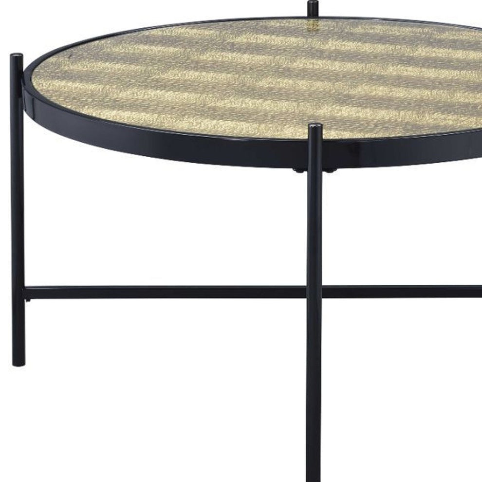 35" Black And Gold Glass And Manufactured Wood Round Coffee Table By Homeroots | Coffee Tables | Modishstore - 4