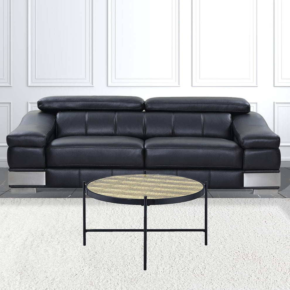 35" Black And Gold Glass And Manufactured Wood Round Coffee Table By Homeroots | Coffee Tables | Modishstore - 2