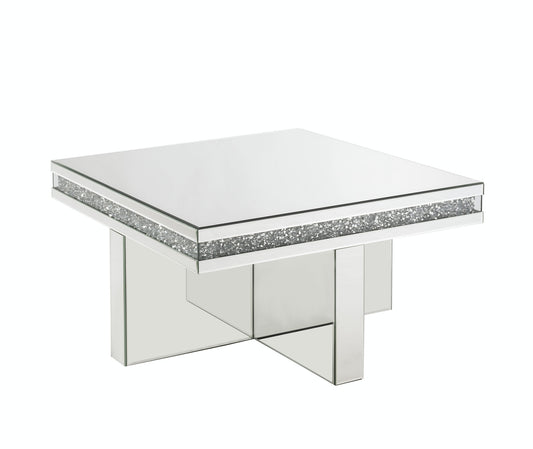 32" Silver Mirrored And Manufactured Wood Rectangular Mirrored Coffee Table By Homeroots