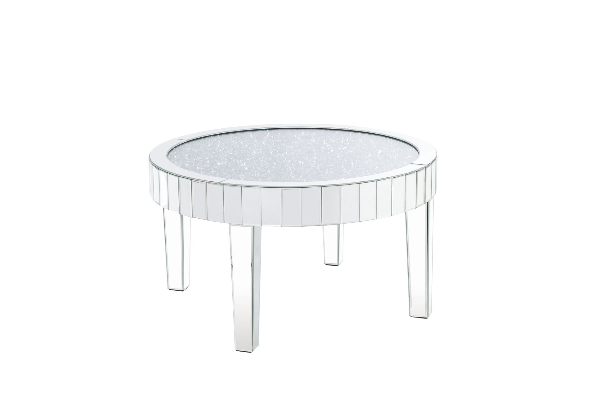 32" Silver And Clear Glass And Manufactured Wood Round Mirrored Coffee Table By Homeroots | Coffee Tables | Modishstore