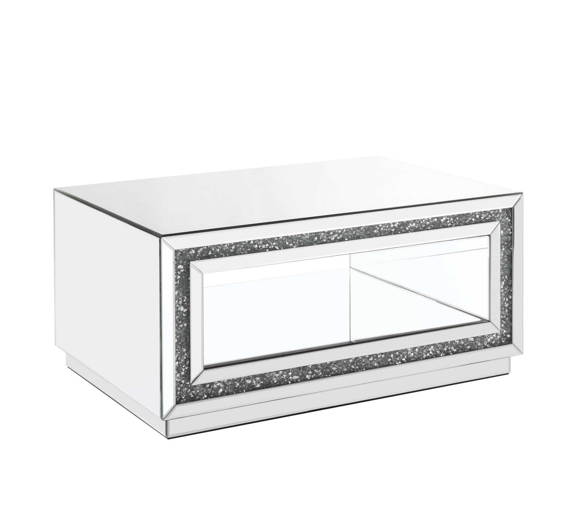 35" Silver Mirrored And Manufactured Wood Rectangular Mirrored Coffee Table With Shelf By Homeroots | Coffee Tables | Modishstore