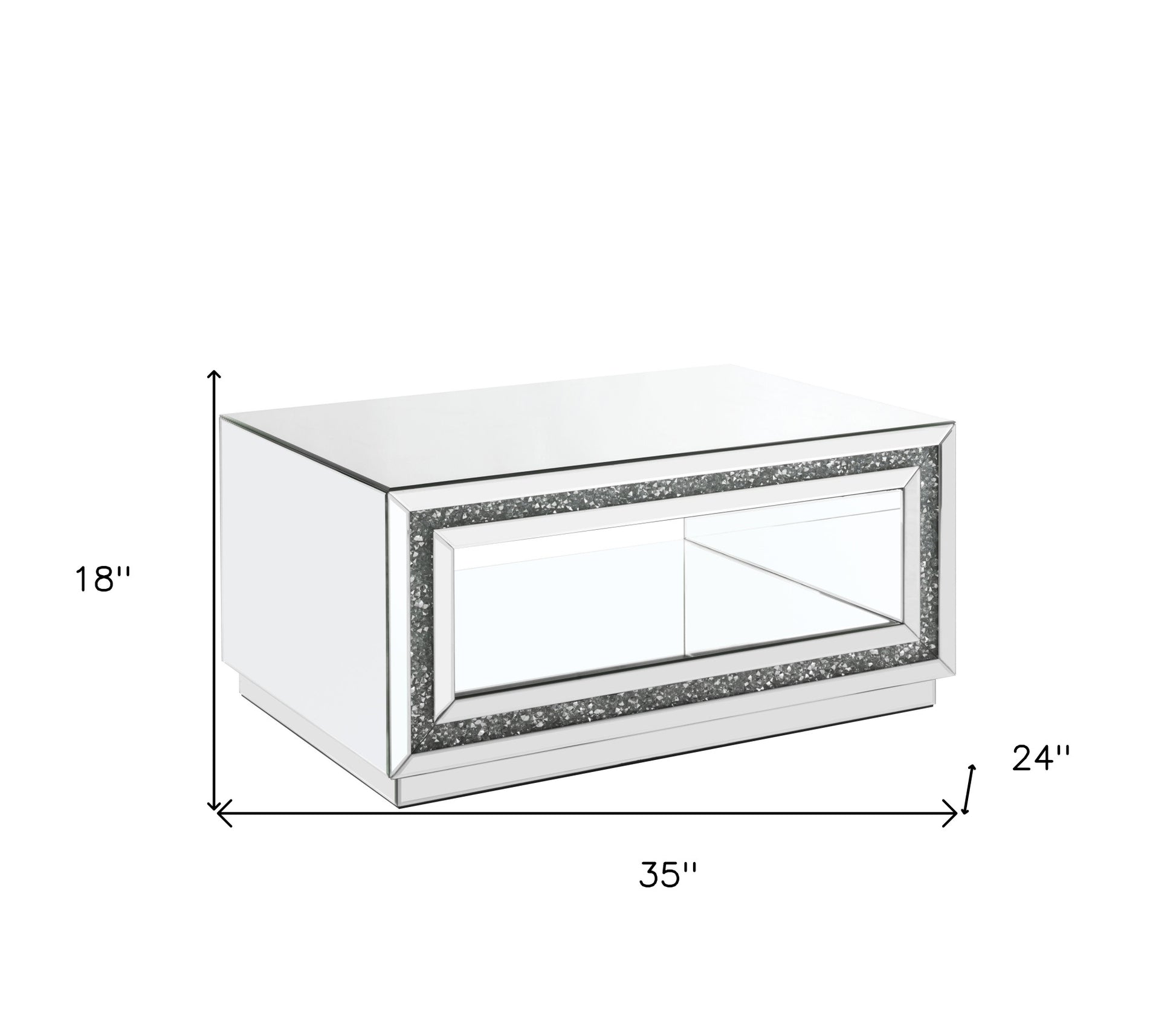 35" Silver Mirrored And Manufactured Wood Rectangular Mirrored Coffee Table With Shelf By Homeroots | Coffee Tables | Modishstore - 5