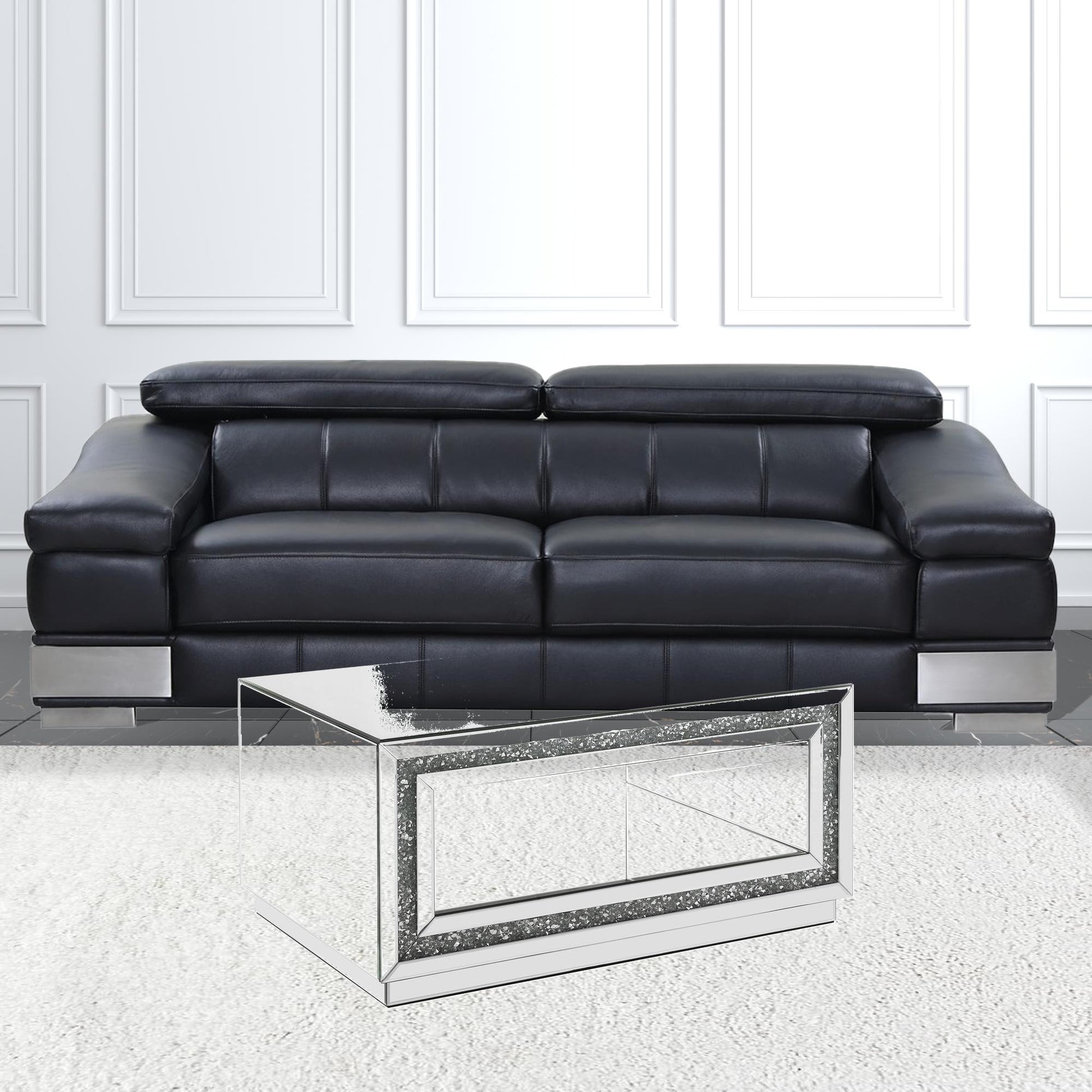 35" Silver Mirrored And Manufactured Wood Rectangular Mirrored Coffee Table With Shelf By Homeroots | Coffee Tables | Modishstore - 2