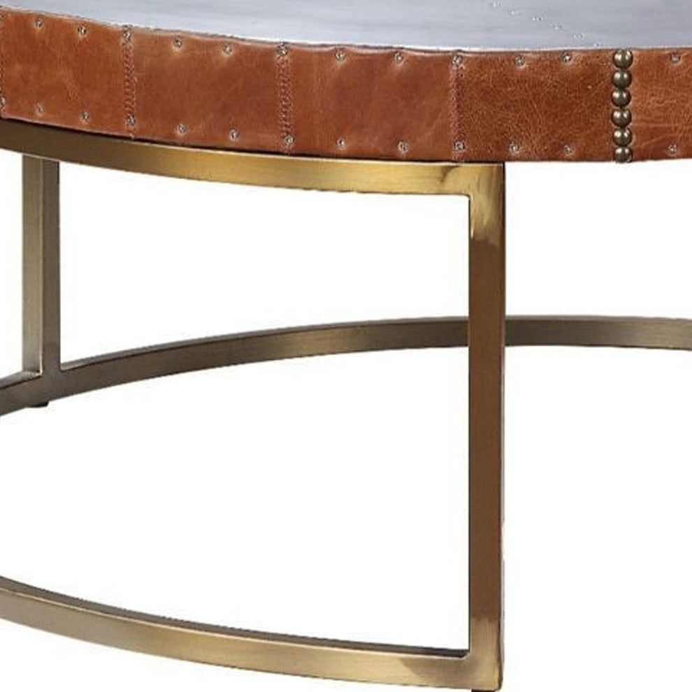 36" Silver And Cocoa Aluminum Round Coffee Table By Homeroots | Coffee Tables | Modishstore - 3