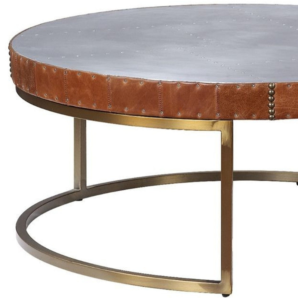36" Silver And Cocoa Aluminum Round Coffee Table By Homeroots | Coffee Tables | Modishstore - 4
