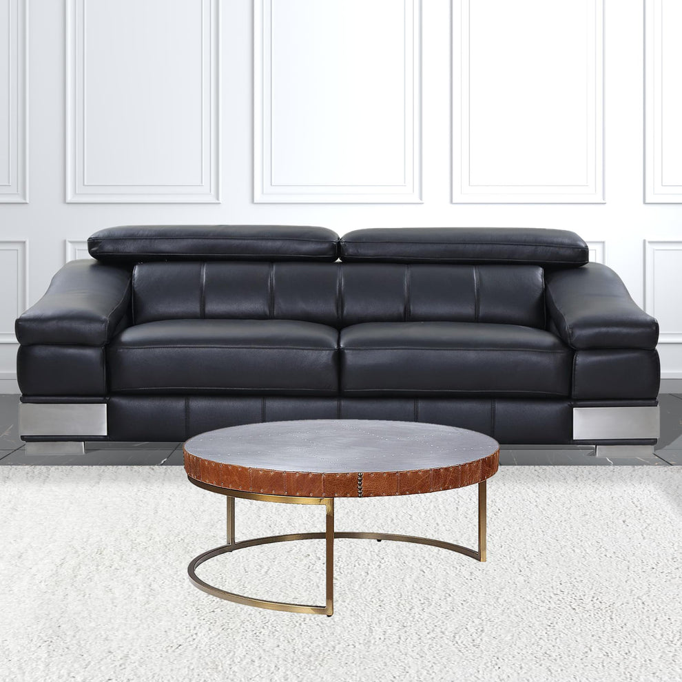 36" Silver And Cocoa Aluminum Round Coffee Table By Homeroots | Coffee Tables | Modishstore - 2