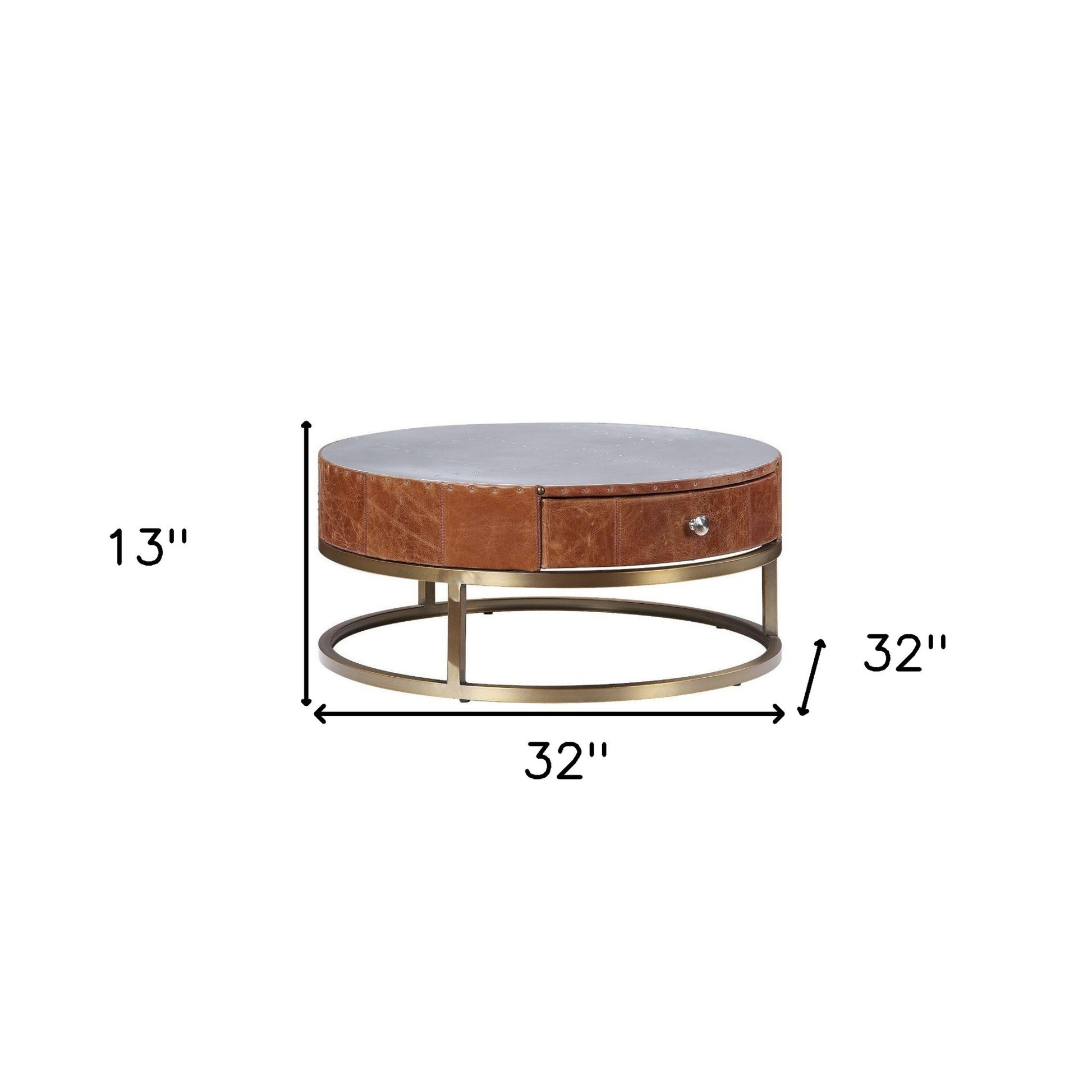 32" Cocoa And Silver Aluminum Round Coffee Table With Drawer By Homeroots | Coffee Tables | Modishstore - 5