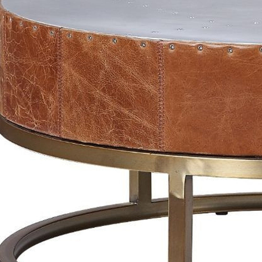 32" Cocoa And Silver Aluminum Round Coffee Table With Drawer By Homeroots | Coffee Tables | Modishstore - 3