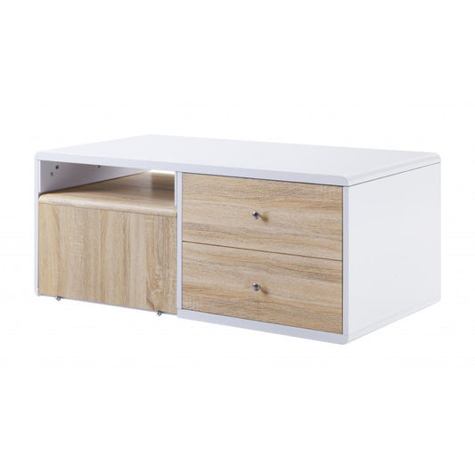 47" White High Gloss Manufactured Wood Rectangular Coffee Table With Four Drawers By Homeroots