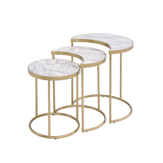 24" Gold And Faux Marble Paper Veneer And Metal Round Nested Coffee Tables By Homeroots