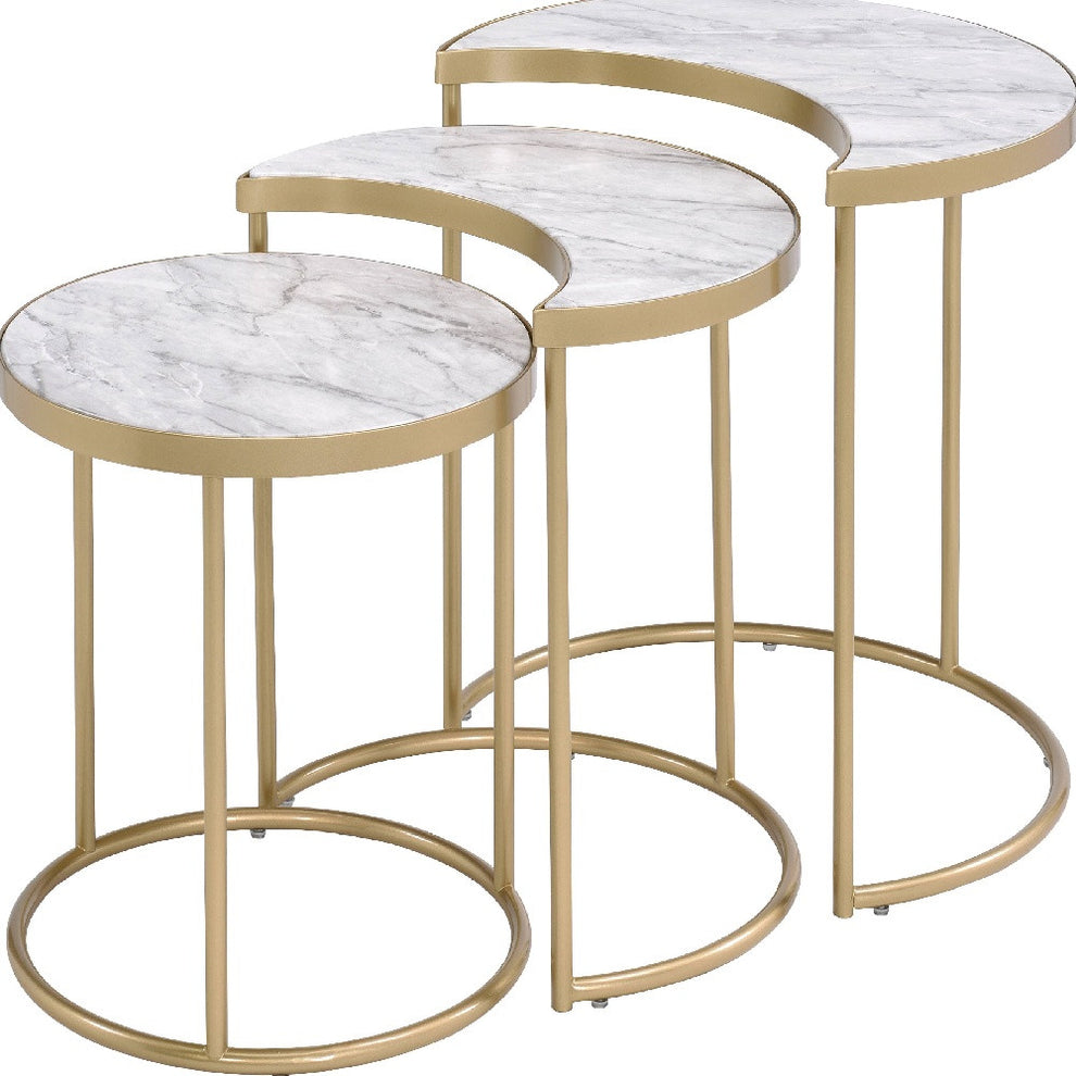 24" Gold And Faux Marble Paper Veneer And Metal Round Nested Coffee Tables By Homeroots | Coffee Tables | Modishstore - 3
