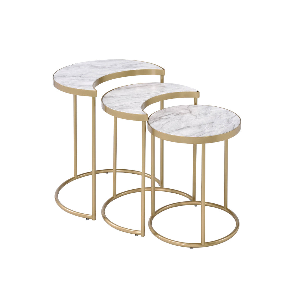 24" Gold And Faux Marble Paper Veneer And Metal Round Nested Coffee Tables By Homeroots | Coffee Tables | Modishstore - 4