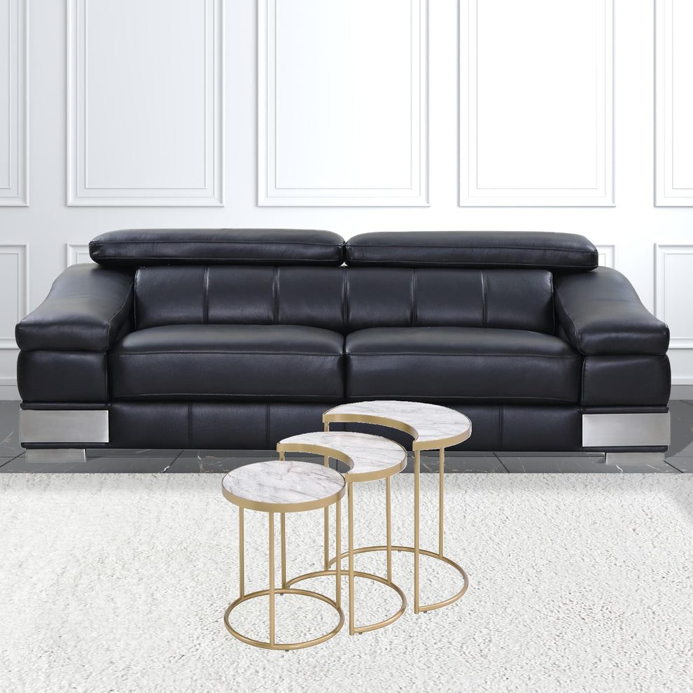 24" Gold And Faux Marble Paper Veneer And Metal Round Nested Coffee Tables By Homeroots | Coffee Tables | Modishstore - 2