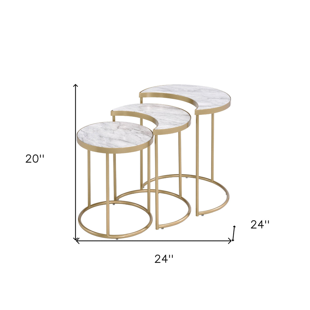 24" Gold And Faux Marble Paper Veneer And Metal Round Nested Coffee Tables By Homeroots | Coffee Tables | Modishstore - 6