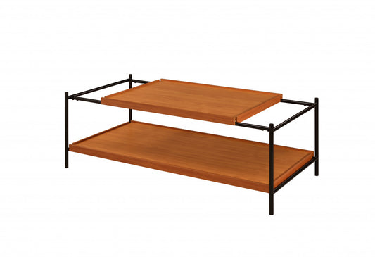 48" Black And Honey Oak Rectangular Coffee Table With Shelf By Homeroots