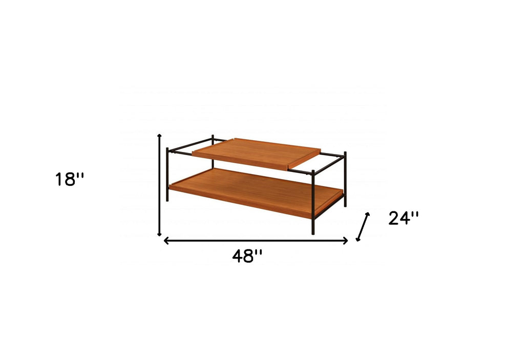 48" Black And Honey Oak Rectangular Coffee Table With Shelf By Homeroots | Coffee Tables | Modishstore - 5