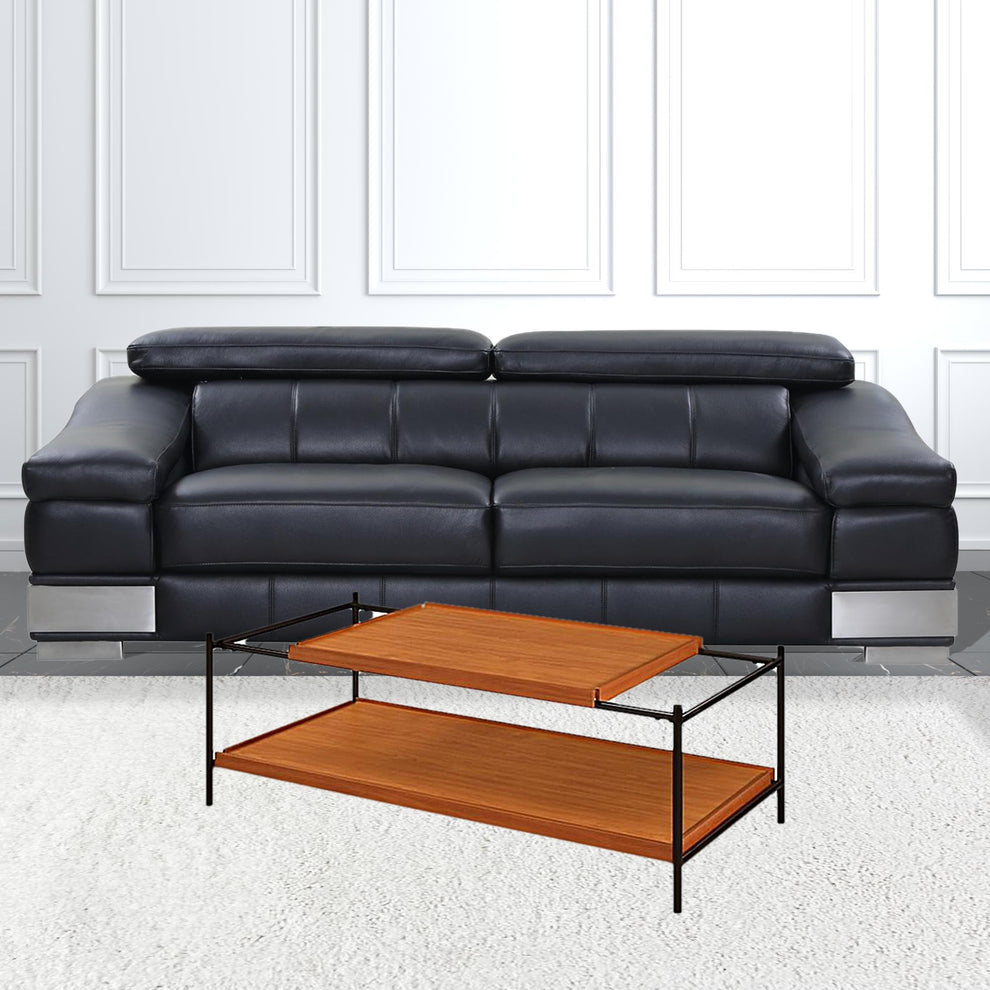 48" Black And Honey Oak Rectangular Coffee Table With Shelf By Homeroots | Coffee Tables | Modishstore - 2
