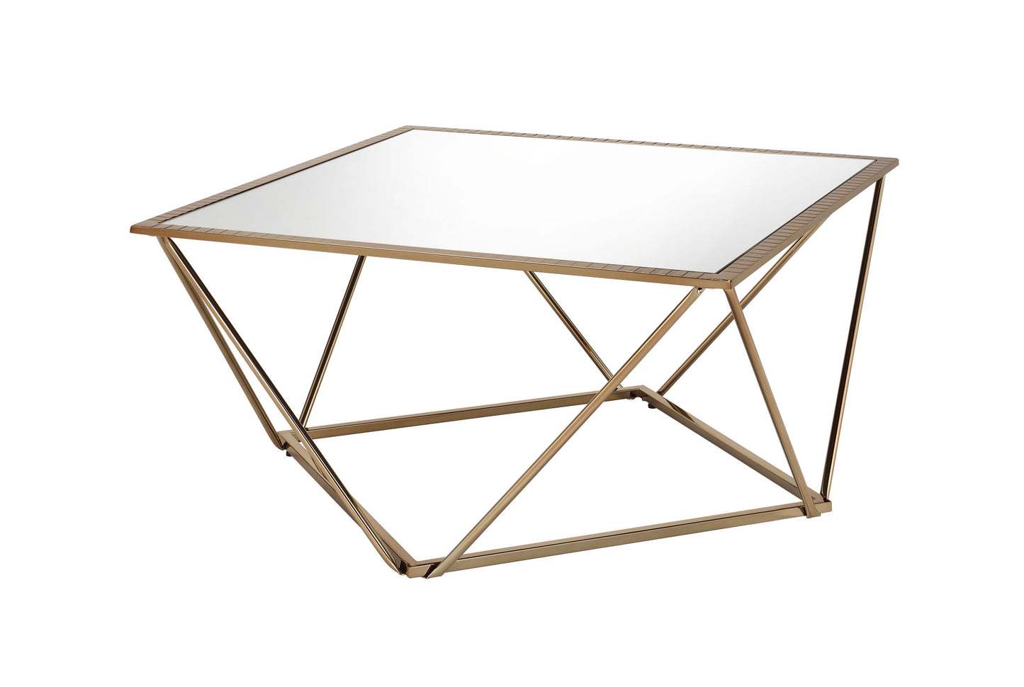 32" Champagne Gold And Mirrored Mirrored And Metal Square Mirrored Coffee Table By Homeroots | Coffee Tables | Modishstore - 2