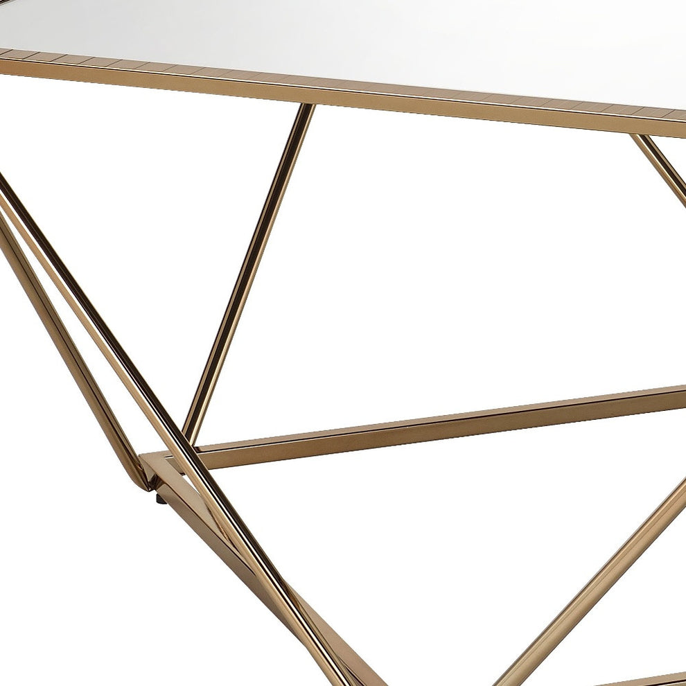 32" Champagne Gold And Mirrored Mirrored And Metal Square Mirrored Coffee Table By Homeroots | Coffee Tables | Modishstore - 4