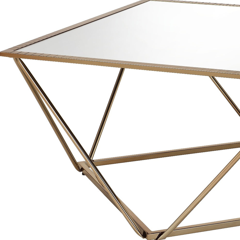 32" Champagne Gold And Mirrored Mirrored And Metal Square Mirrored Coffee Table By Homeroots | Coffee Tables | Modishstore - 5