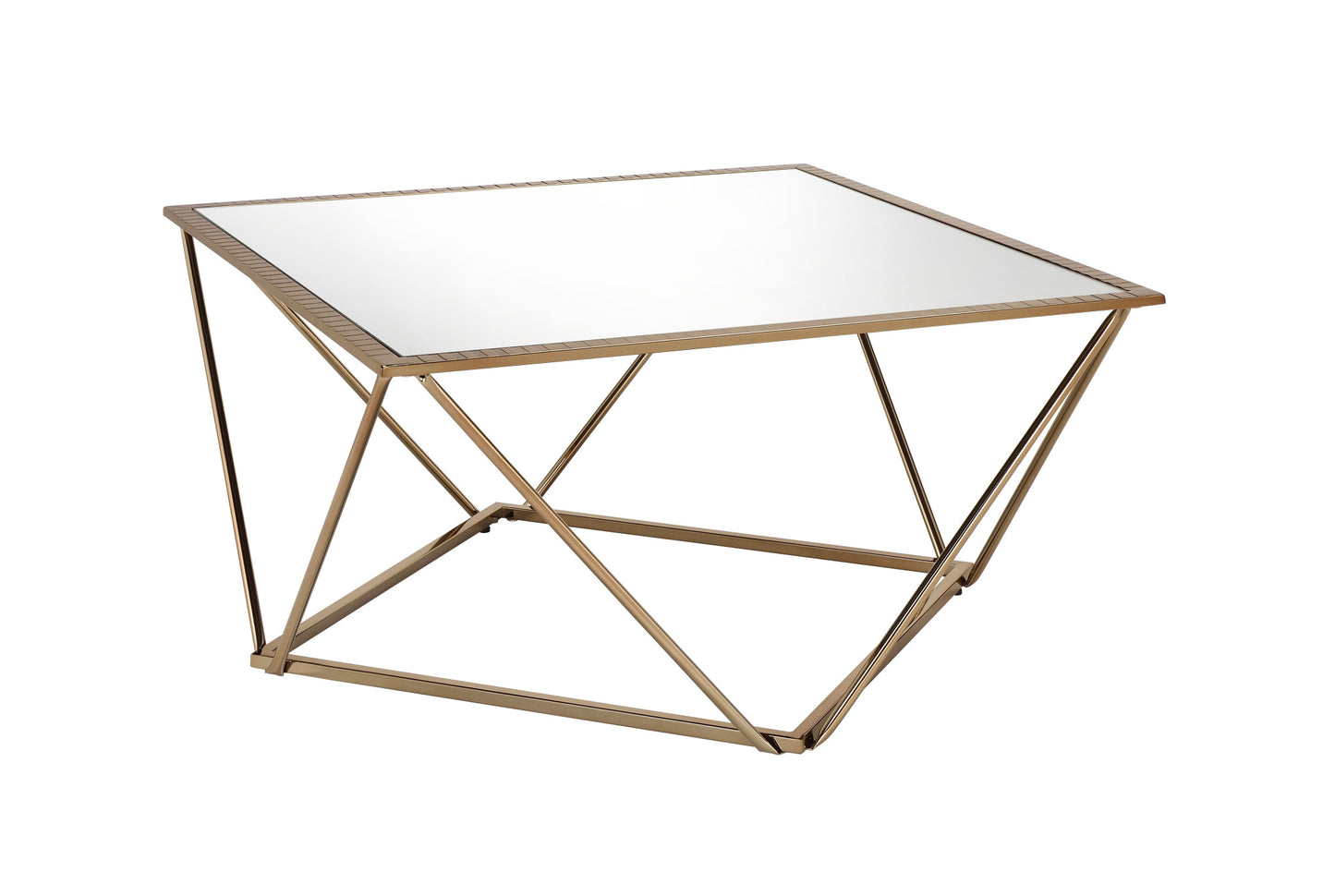 32" Champagne Gold And Mirrored Mirrored And Metal Square Mirrored Coffee Table By Homeroots | Coffee Tables | Modishstore