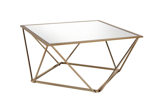 32" Champagne Gold And Mirrored Mirrored And Metal Square Mirrored Coffee Table By Homeroots