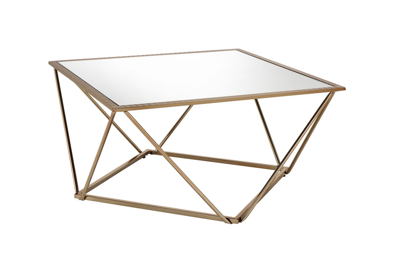 32" Champagne Gold And Mirrored Mirrored And Metal Square Mirrored Coffee Table By Homeroots | Coffee Tables | Modishstore