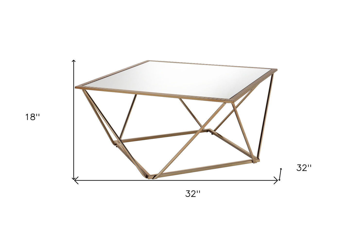 32" Champagne Gold And Mirrored Mirrored And Metal Square Mirrored Coffee Table By Homeroots | Coffee Tables | Modishstore - 6