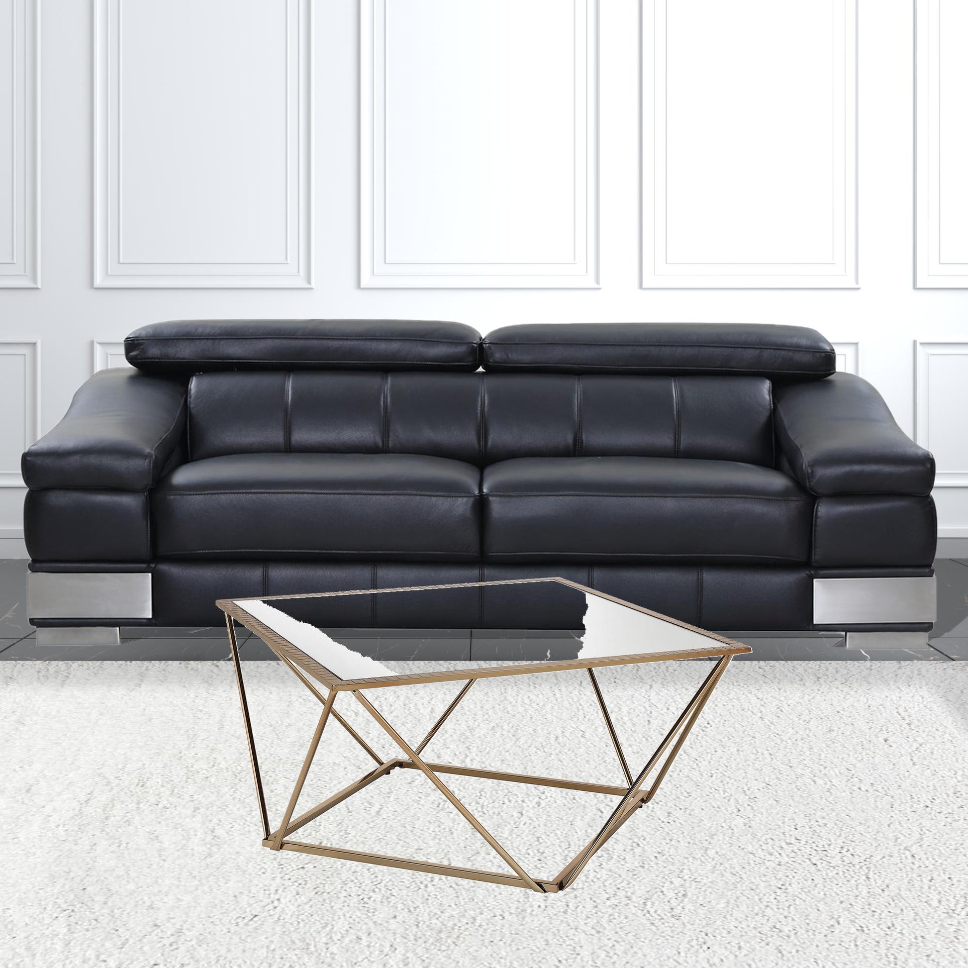 32" Champagne Gold And Mirrored Mirrored And Metal Square Mirrored Coffee Table By Homeroots | Coffee Tables | Modishstore - 3