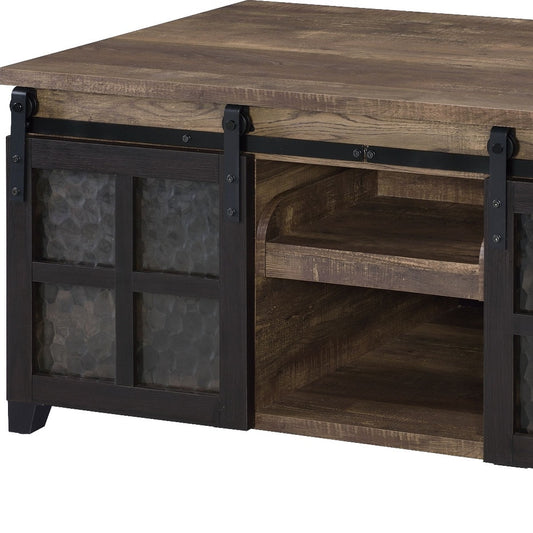 47" Black And Rustic Oak Manufactured Wood Rectangular Coffee Table With Shelf By Homeroots