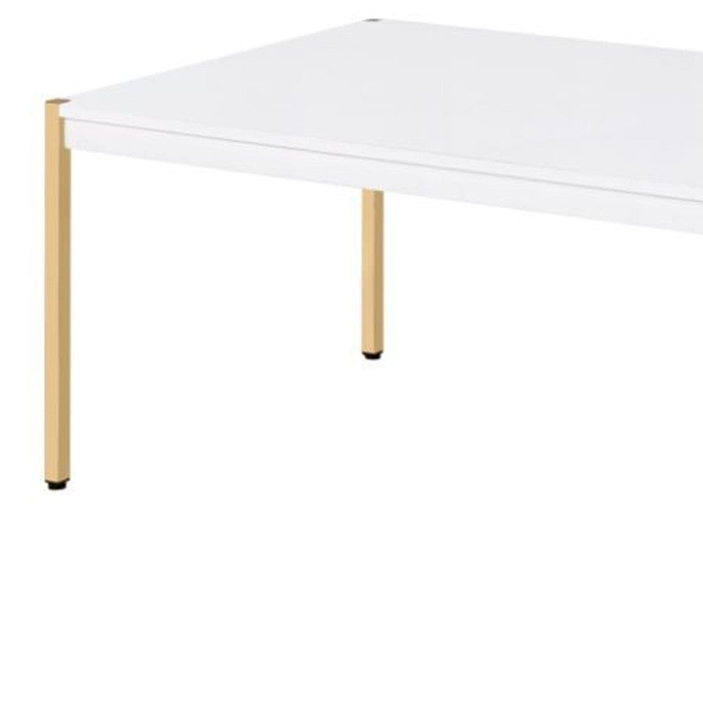 48" Gold And White Manufactured Wood And Metal Rectangular Coffee Table By Homeroots