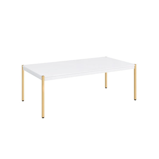 48" Gold And White Manufactured Wood And Metal Rectangular Coffee Table By Homeroots