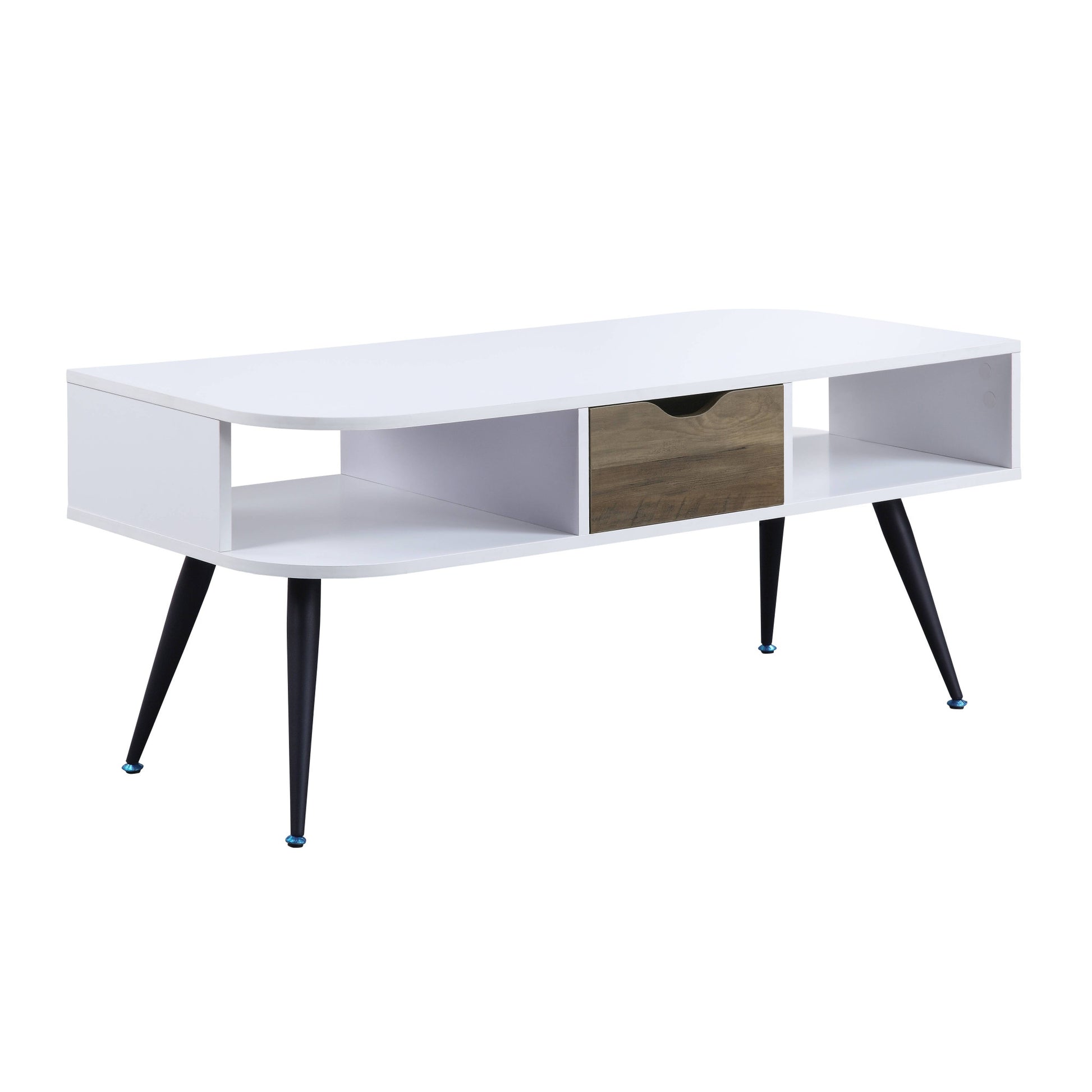44" Black And White Melamine Veneer And Metal Rectangular Coffee Table With Drawer And Shelf By Homeroots | Coffee Tables | Modishstore