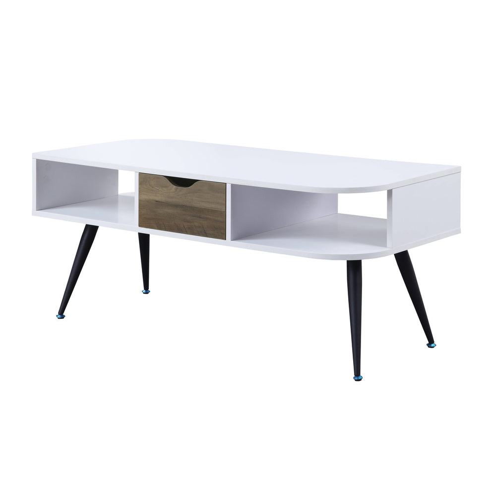 44" Black And White Melamine Veneer And Metal Rectangular Coffee Table With Drawer And Shelf By Homeroots | Coffee Tables | Modishstore - 2