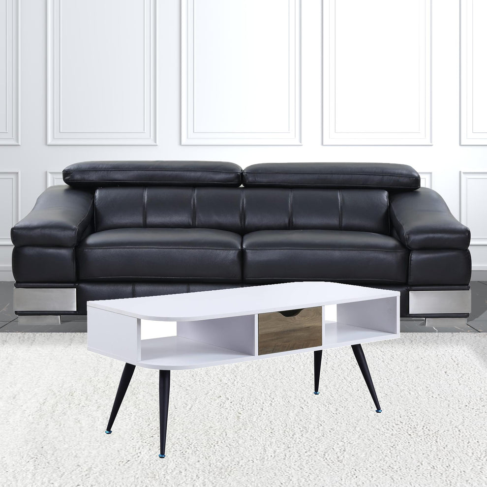 44" Black And White Melamine Veneer And Metal Rectangular Coffee Table With Drawer And Shelf By Homeroots | Coffee Tables | Modishstore - 3