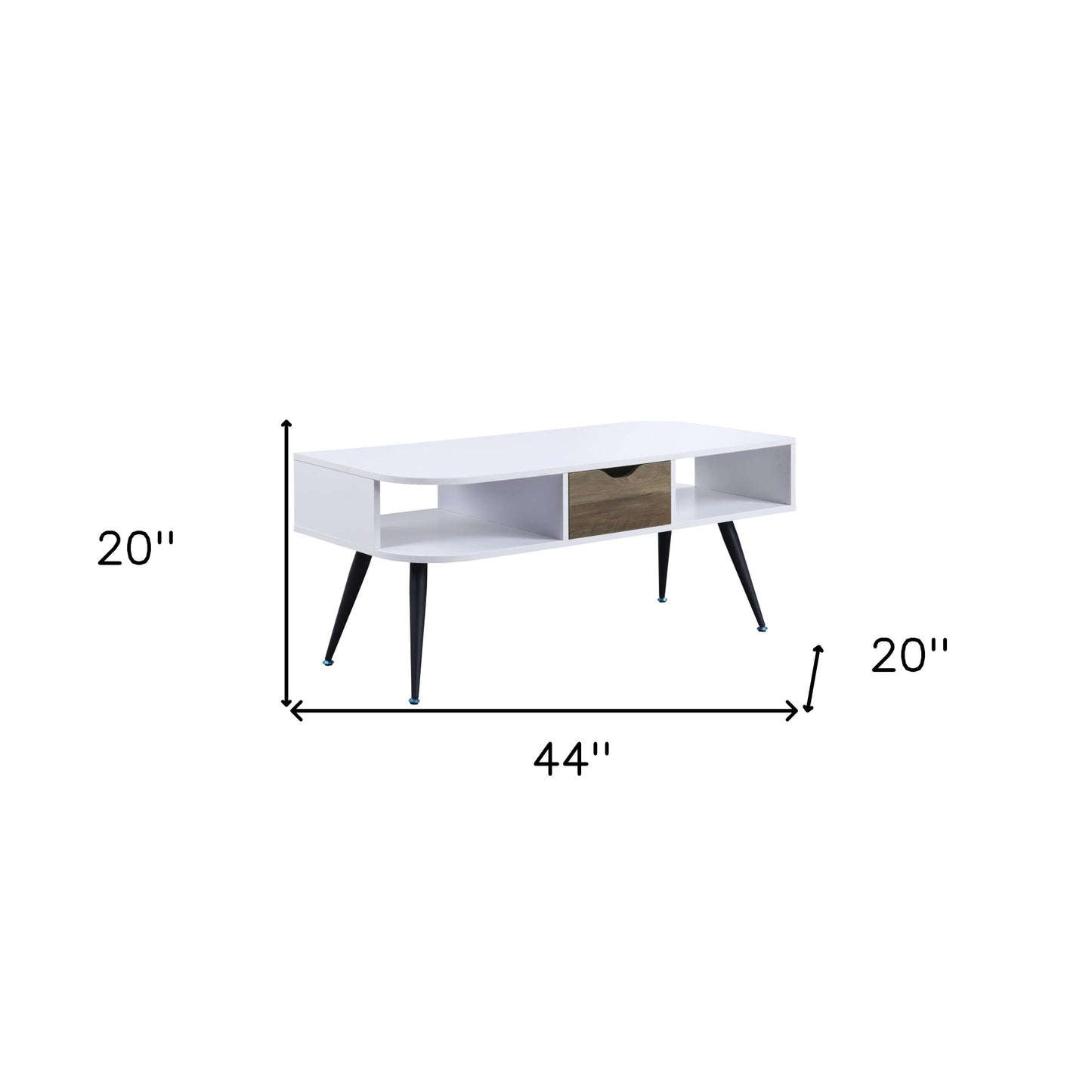 44" Black And White Melamine Veneer And Metal Rectangular Coffee Table With Drawer And Shelf By Homeroots