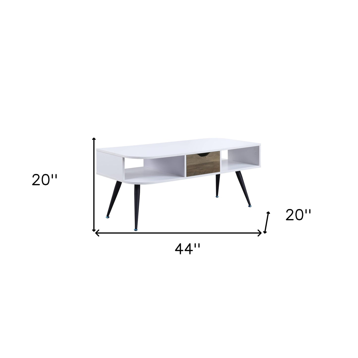 44" Black And White Melamine Veneer And Metal Rectangular Coffee Table With Drawer And Shelf By Homeroots | Coffee Tables | Modishstore - 6