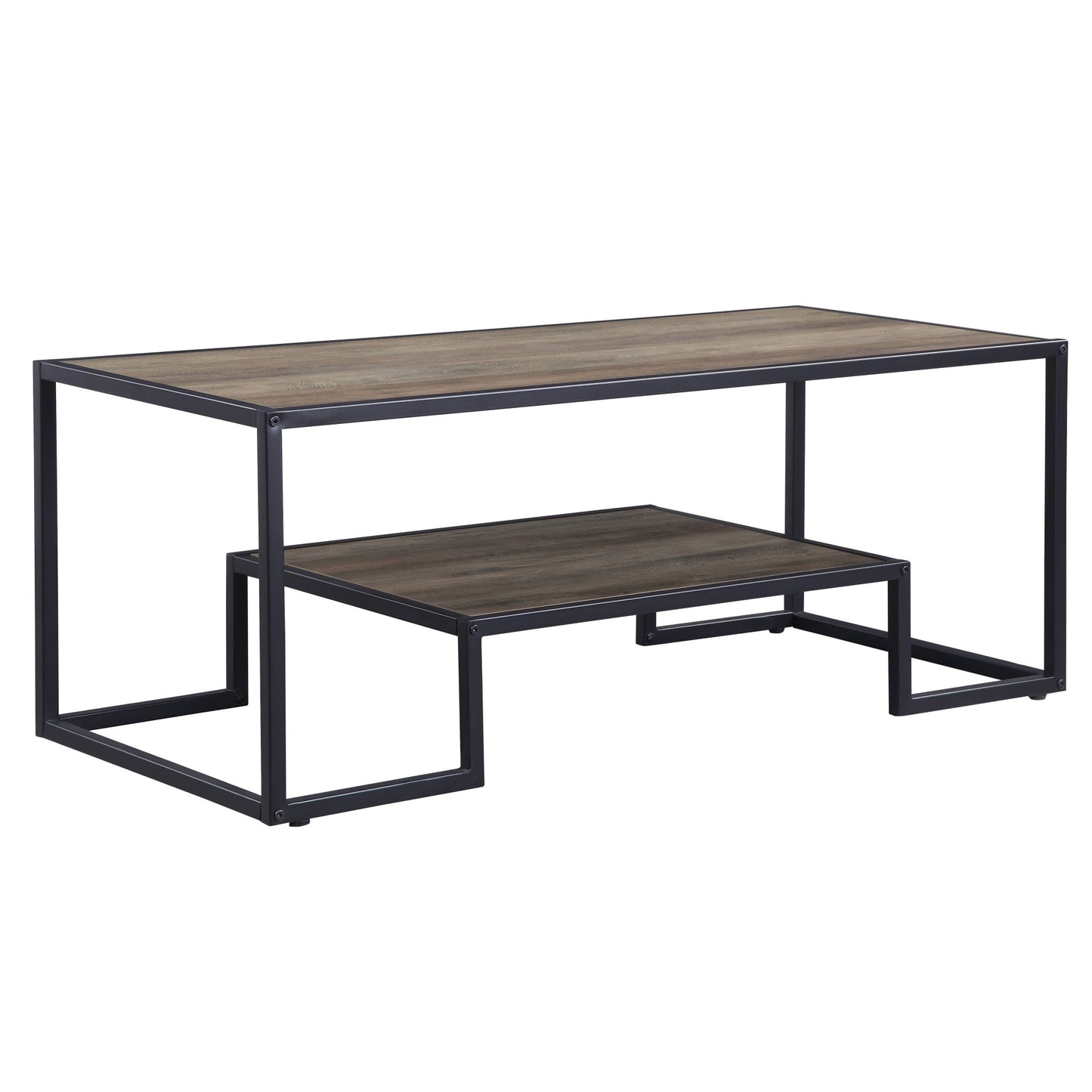 45" Black And Rustic Oak Paper Veneer And Metal Rectangular Coffee Table With Shelf By Homeroots