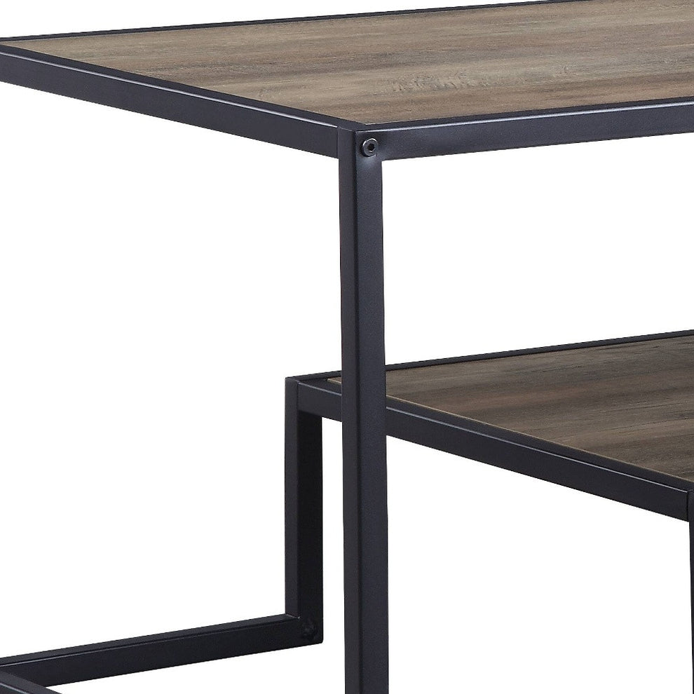 45" Black And Rustic Oak Paper Veneer And Metal Rectangular Coffee Table With Shelf By Homeroots | Coffee Tables | Modishstore - 4