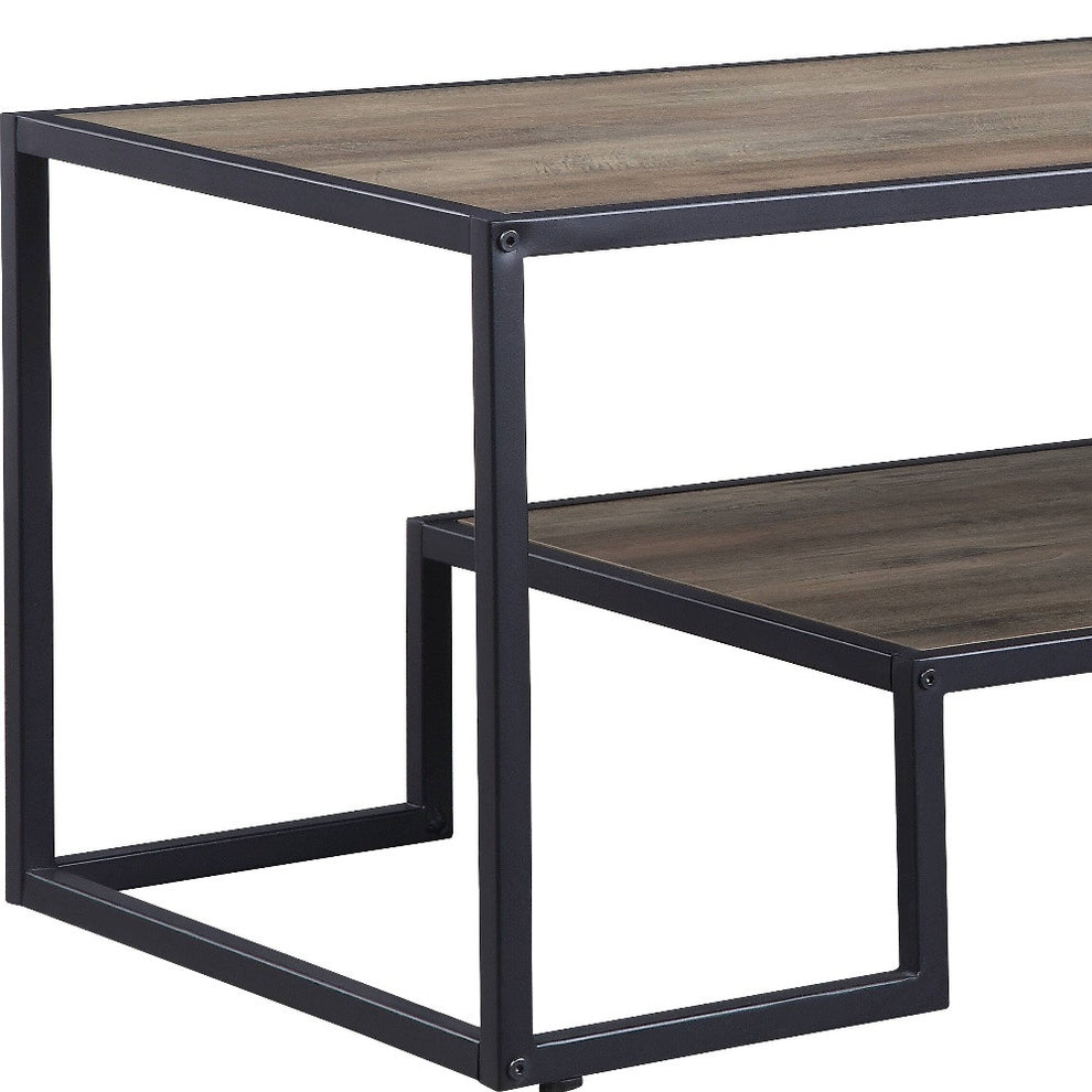 45" Black And Rustic Oak Paper Veneer And Metal Rectangular Coffee Table With Shelf By Homeroots | Coffee Tables | Modishstore - 5