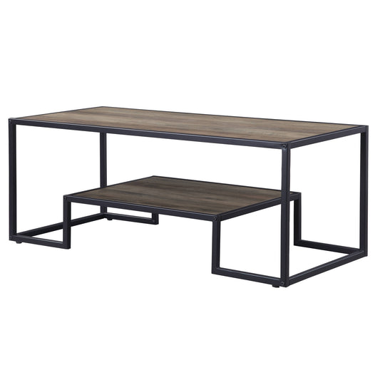 45" Black And Rustic Oak Paper Veneer And Metal Rectangular Coffee Table With Shelf By Homeroots