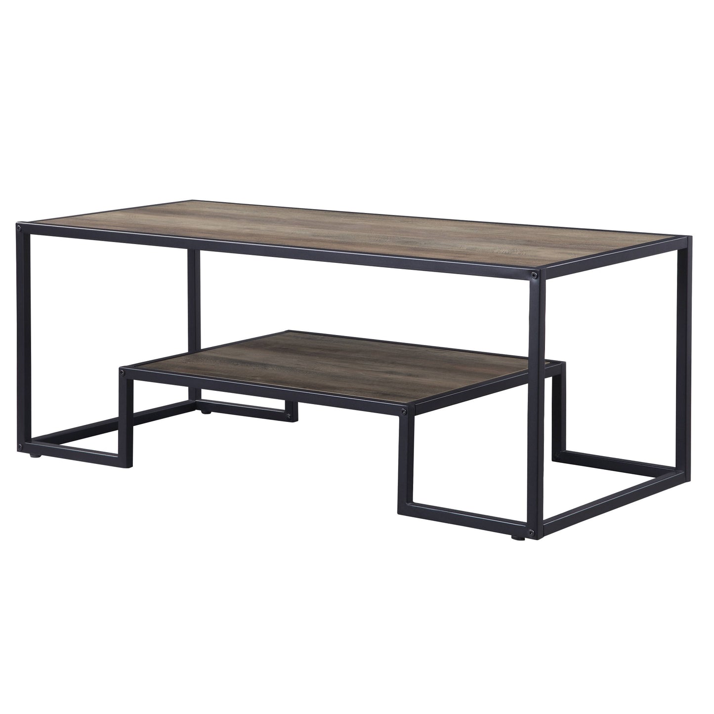 45" Black And Rustic Oak Paper Veneer And Metal Rectangular Coffee Table With Shelf By Homeroots | Coffee Tables | Modishstore
